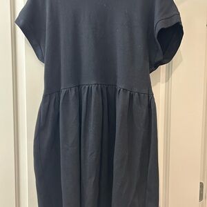 Zara Black Short-Sleeve Gathered Waist Casual Dress